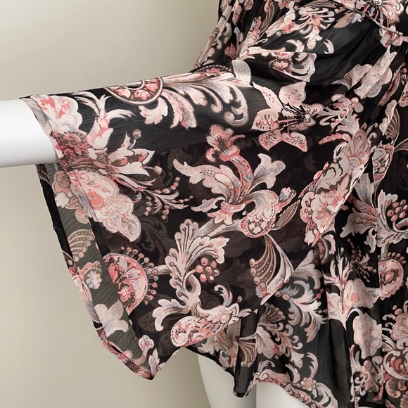 Loft Black Floral Boho Peasant Blouse L - Picture 4 of 12